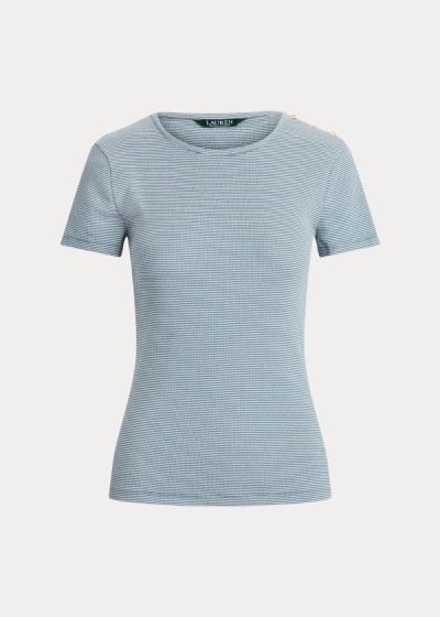 Ralph Lauren Button-Trim Striped Cotton Top Dame Danmark (LIXTV8450)